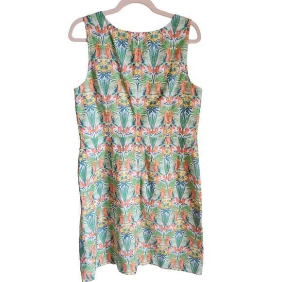 Talbots Dress 12 Green Multi Tropical Parrot Bird Floral Sleeveless Buttons NEW - Picture 8 of 11